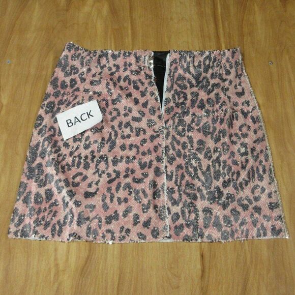 FREE PEOPLE FP One Sequin Mini Skirt Size 2 Pink Cheetah Grey Leopard Animal NWT - Picture 6 of 12
